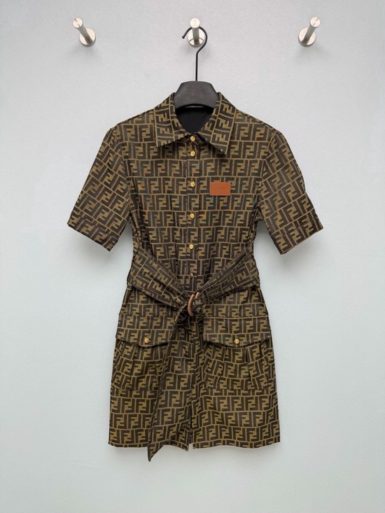 Fendi Dresses & Skirts - Fendi Brown FF Logo Short-Sleeve Shirt Dress with Belt